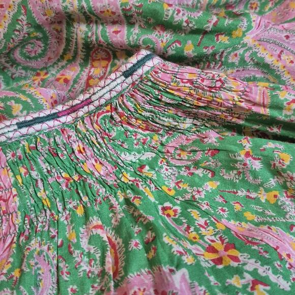 Ba&sh Lady Dress Small Green Pink Paisley V-Neck A Line 3/4 Sleeve Tiered Odeon - Picture 6 of 11